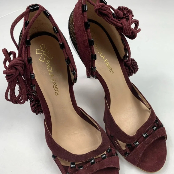 Paola Fabris Daido Heel Purple Pom Pom Wrap Ankle - Picture 10 of 13